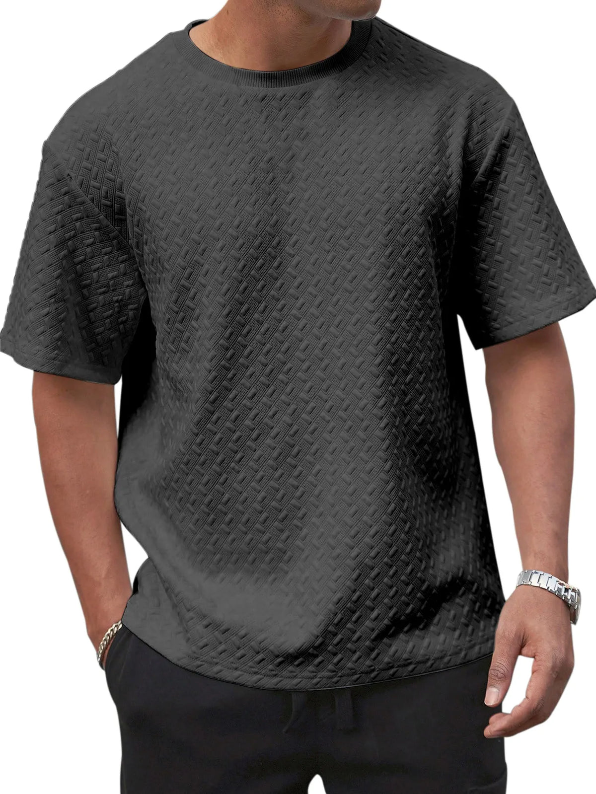 Men's Summer Simple Solid Color Texture Loose Round Neck Short-sleeved T-shirt