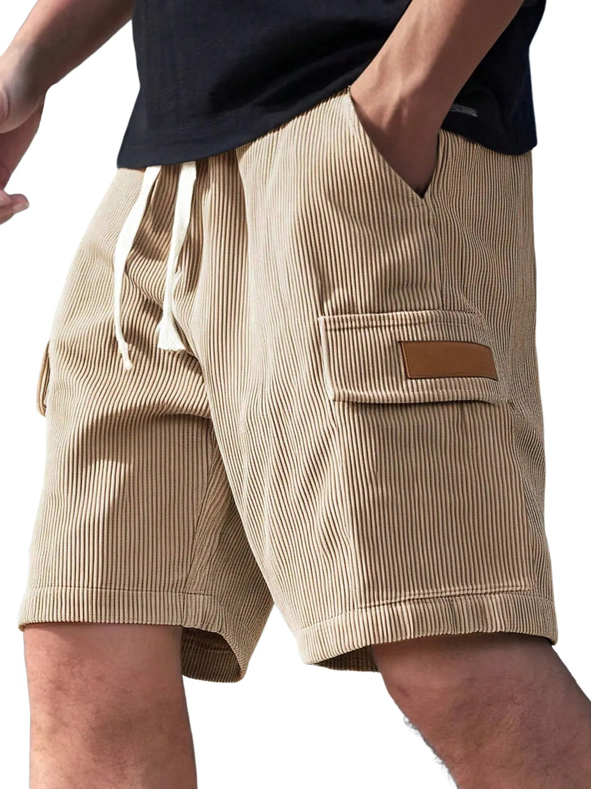 Men's Everyday Corduroy Multi-Pocket Embroidered Logo Drawstring Cargo Shorts