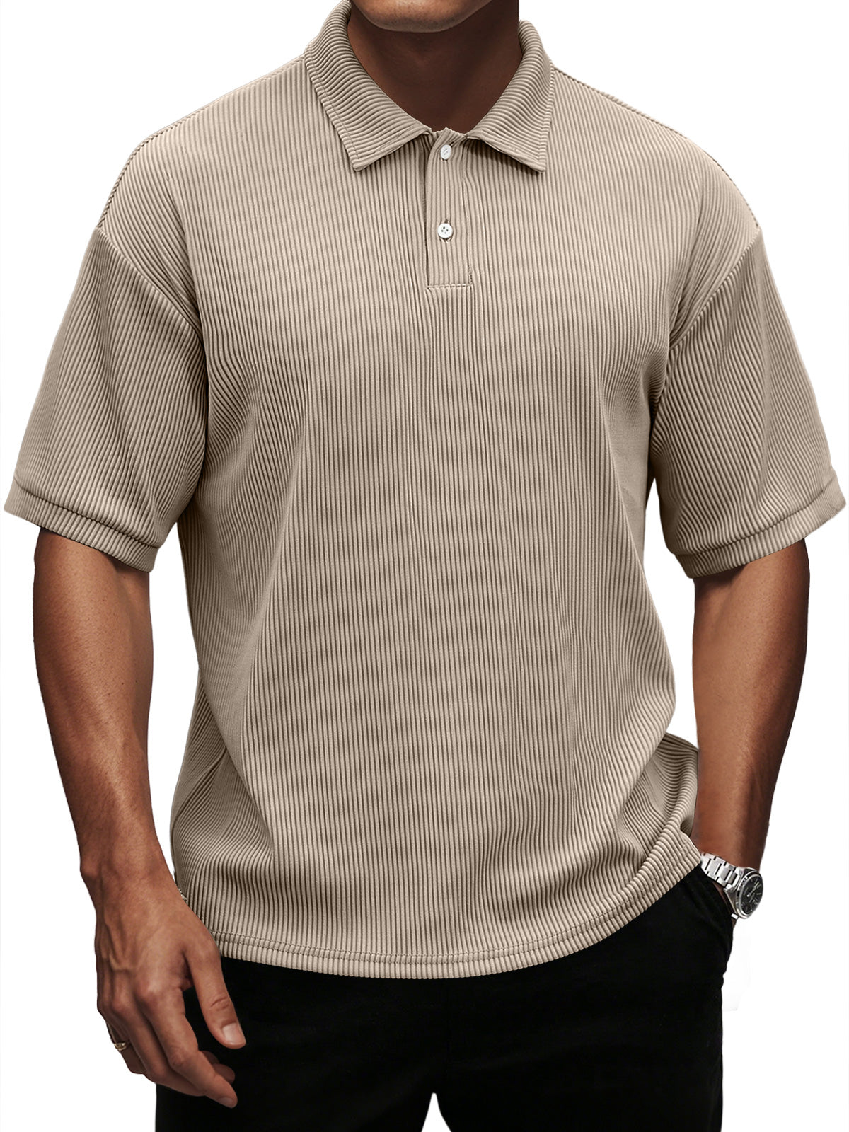 Men's Fashion Casual Pit Lapel Button Solid Color Short Sleeve POLO Shirt