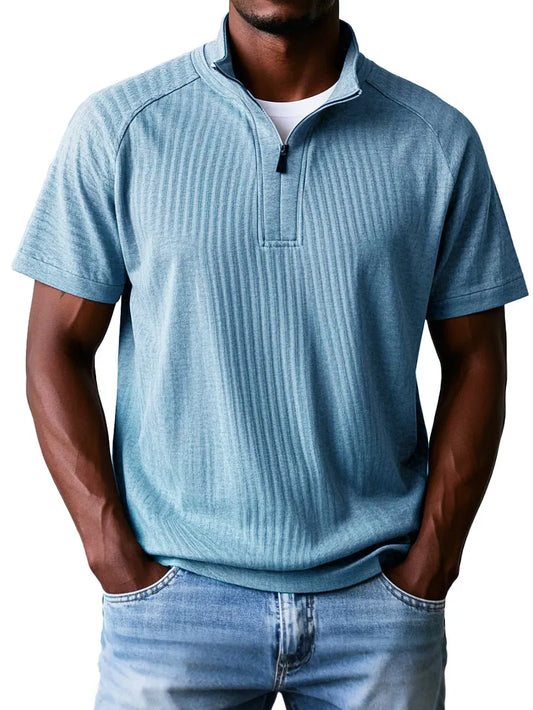 Men's Fashion Casual Raglan Zipper Short Sleeve Polo Shirt