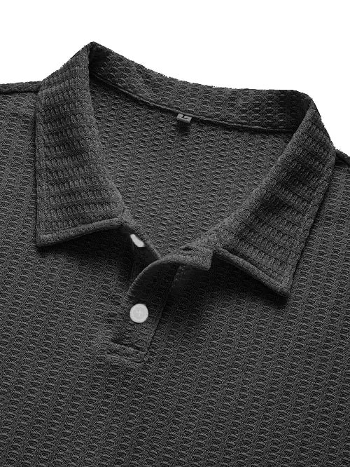 Men's Fashionable Retro Waffle Fabric Short Sleeve Polo Shirt