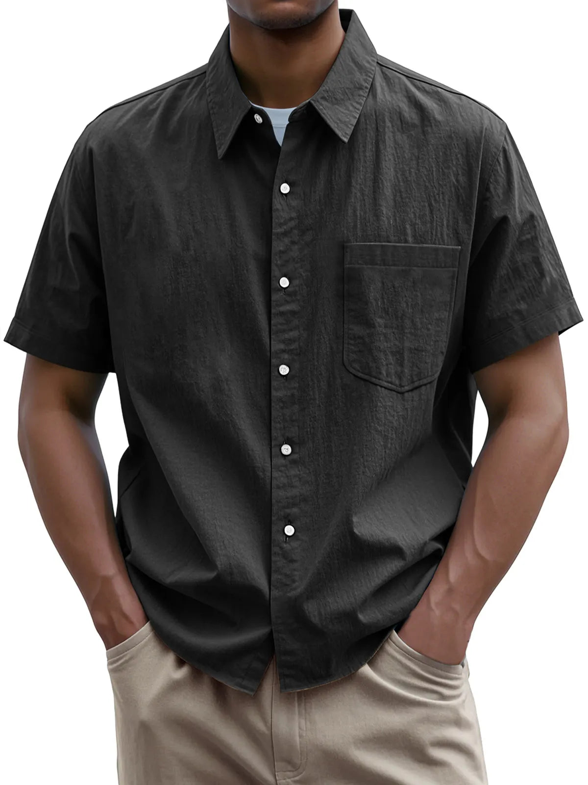 Men's Everyday Casual Lapel Pocket Solid Color Short Sleeve Shirt