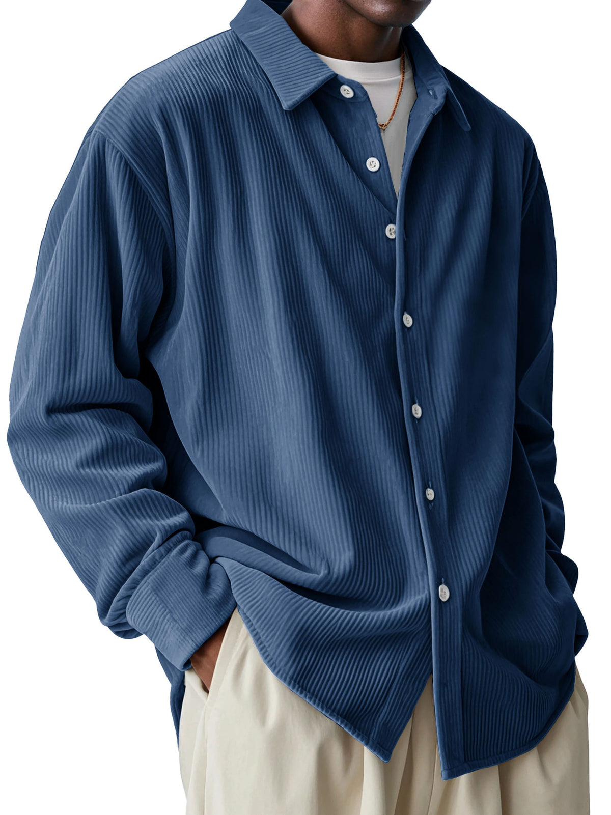 Men's Fashionable Corduroy Pit Fabric Long Sleeve Lapel Shirt