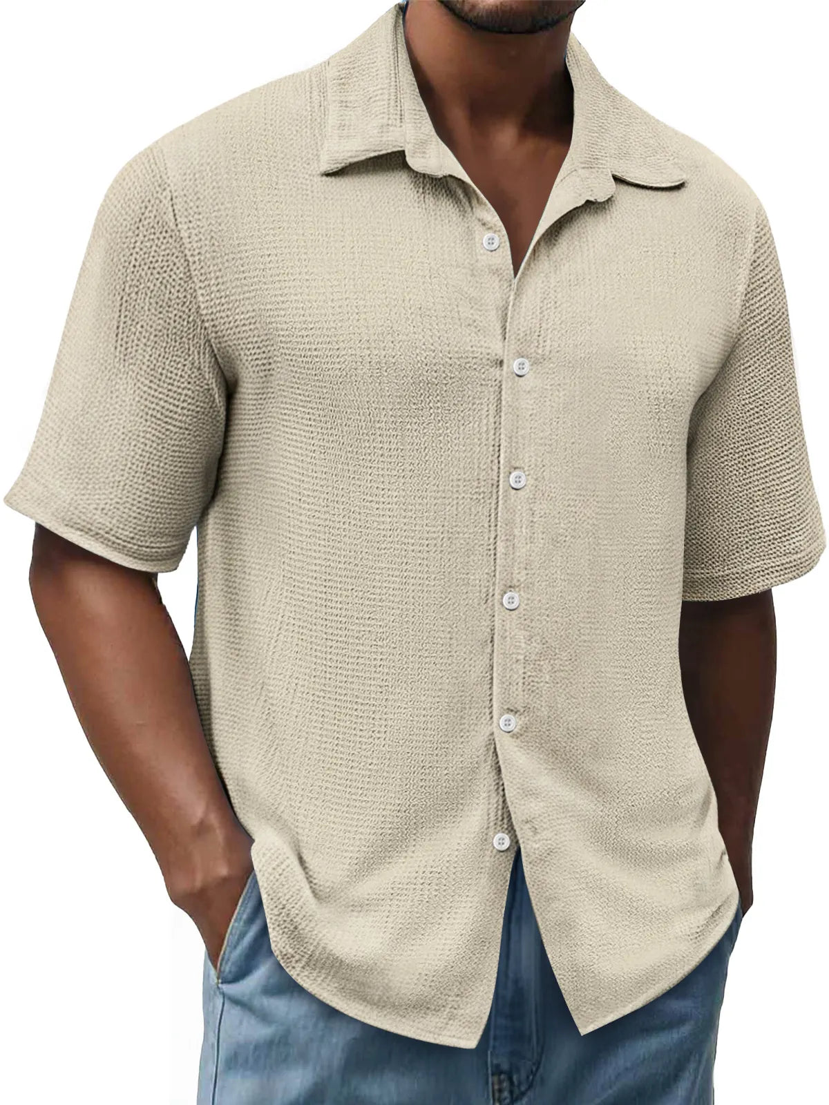 Men's Daily Texture Casual Lapel Comfortable Short Sleeve Shirt