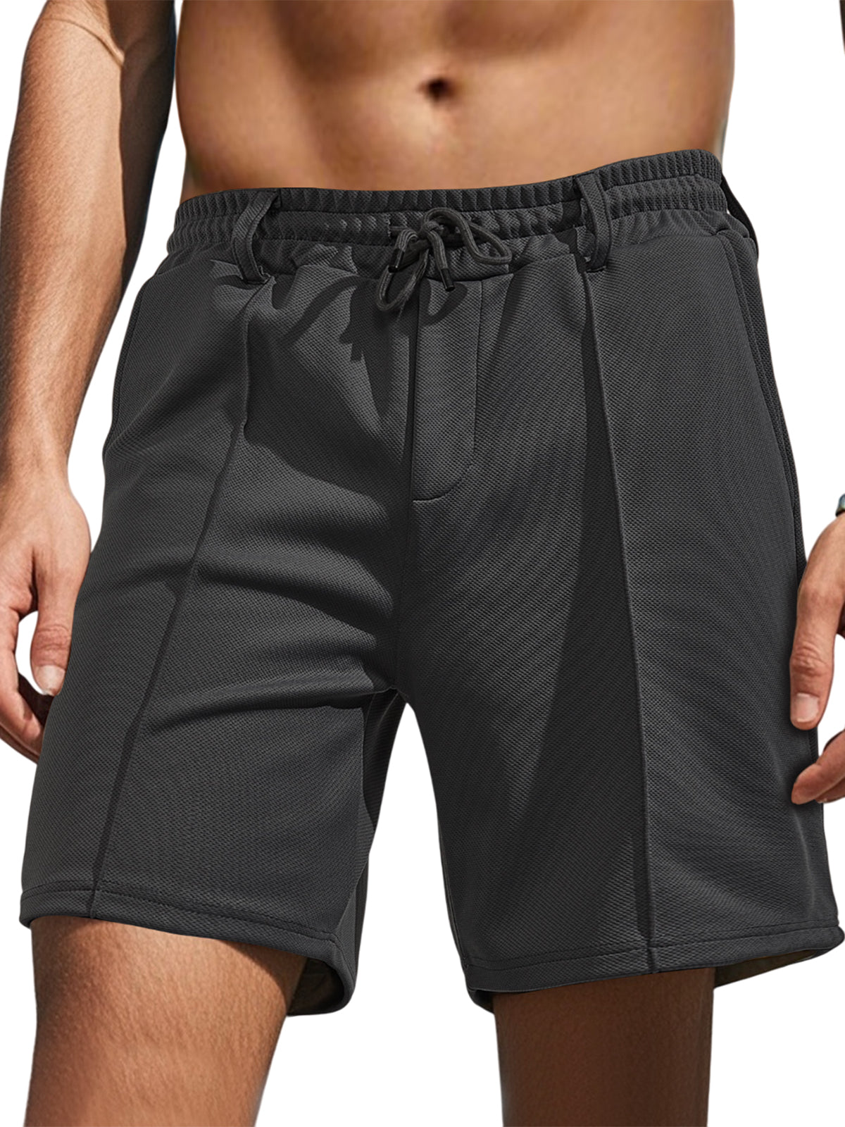 Men's Textured Daily Casual Shorts Drawstring Elastic Waist Shorts