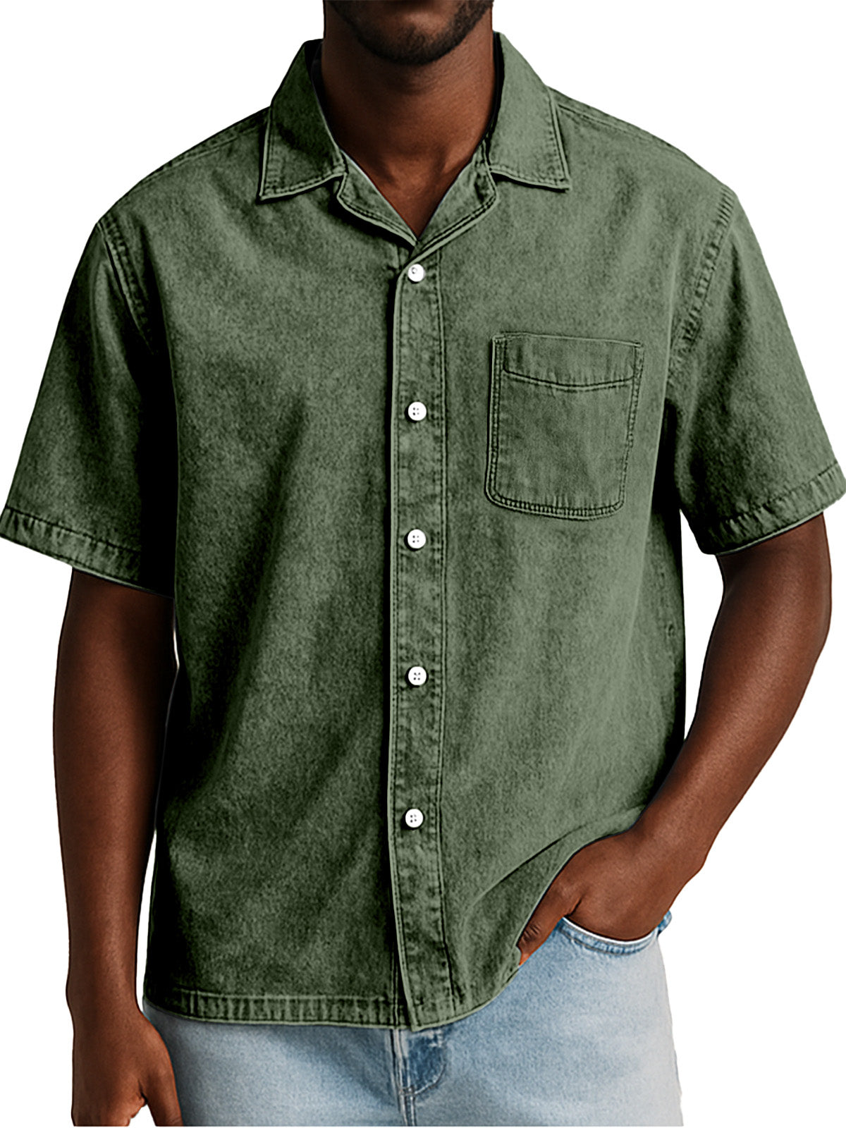 Men's Retro Solid Color Loose Cuban Collar Short Sleeve Shirt