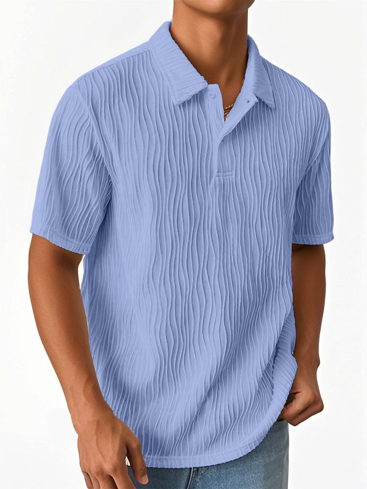 Men's Fashion Textured Jacquard Fabric Short-sleeved Polo