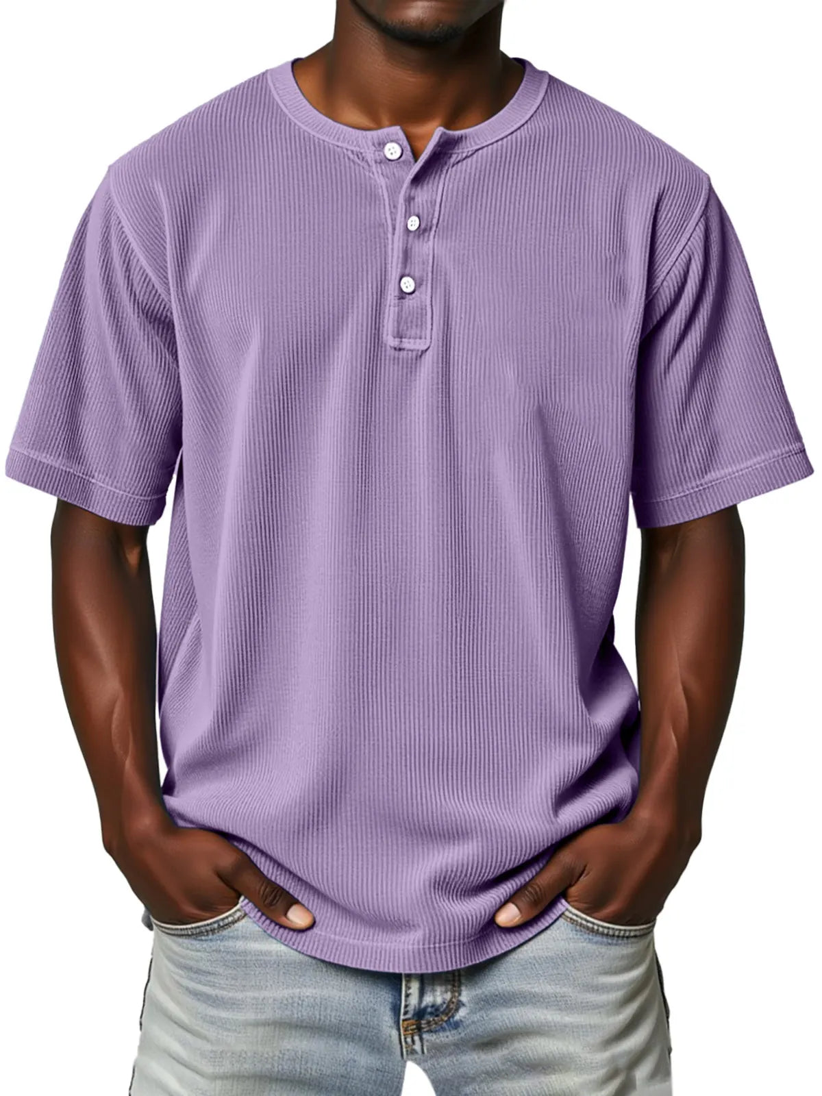 Men's Everyday Retro Vertical Stripe Solid Color Comfortable Short Sleeve Henley Shirt