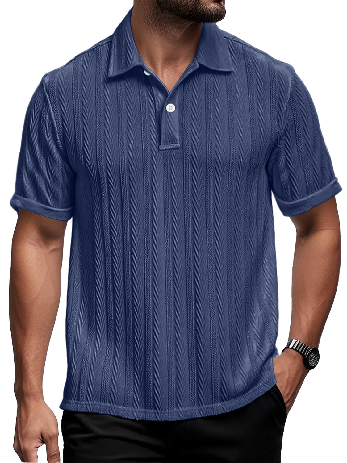 Men's Daily Casual Lapel Texture Comfortable Short-sleeved Polo Shirt