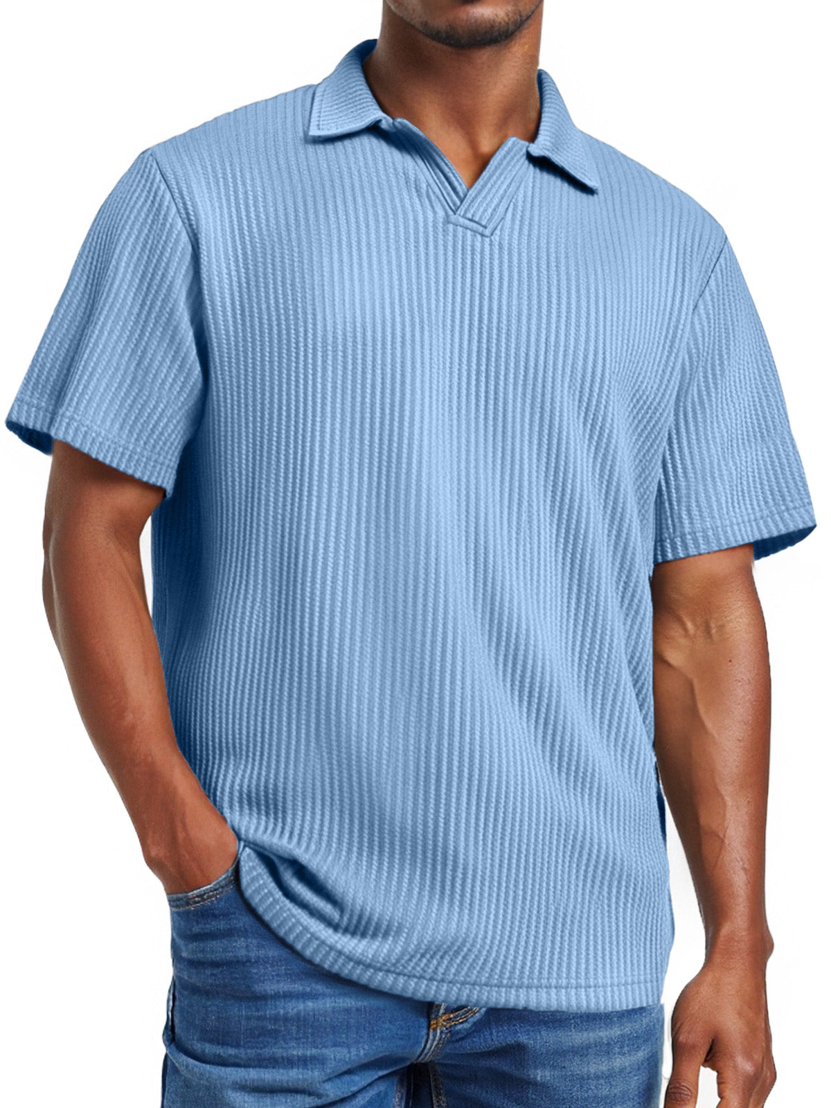 Men's daily pitted V-neck short-sleeved POLO shirt