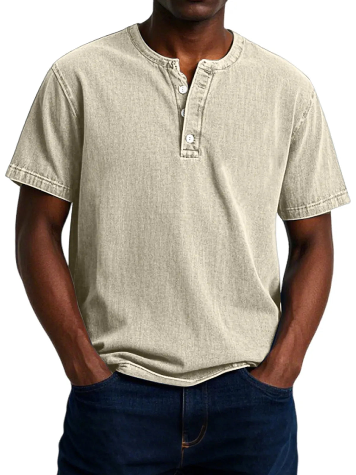 Men's Casual Vintage Button-down Short Sleeve Henley Shirt