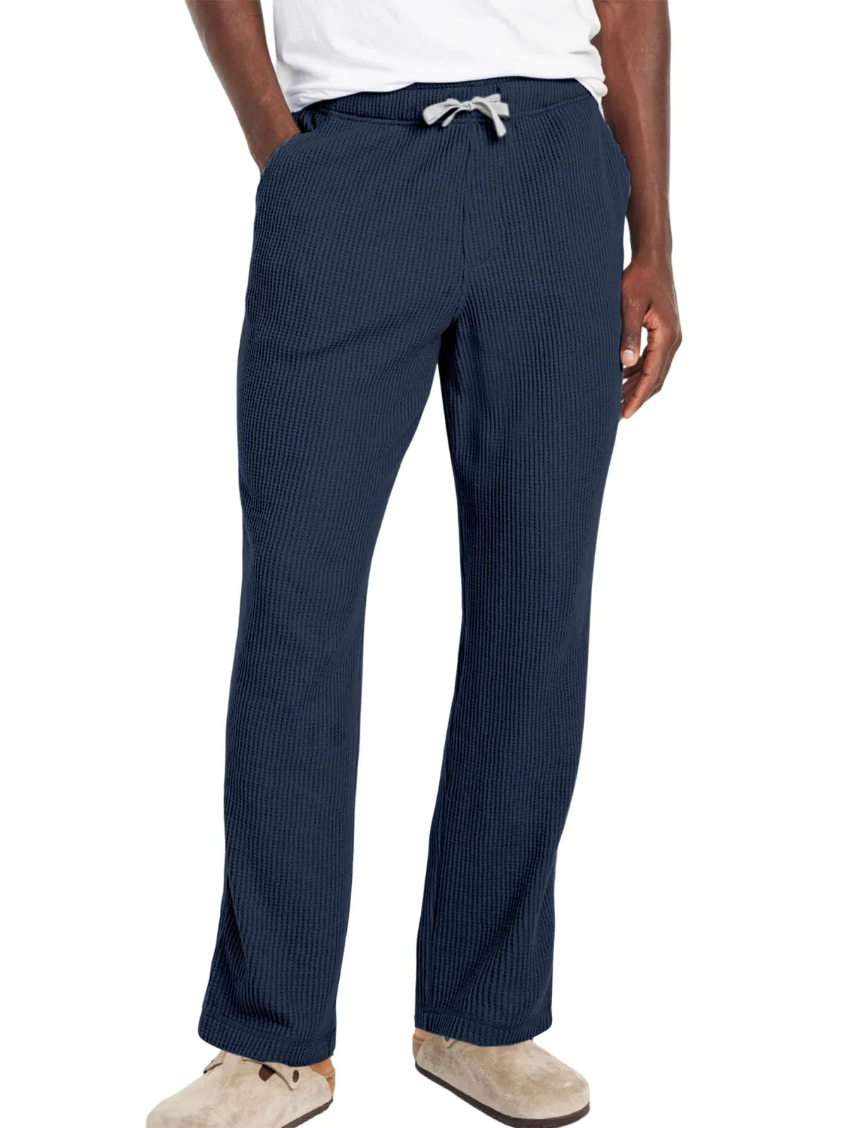 Men's Everyday Solid Color Loose Waffle Comfort Trousers
