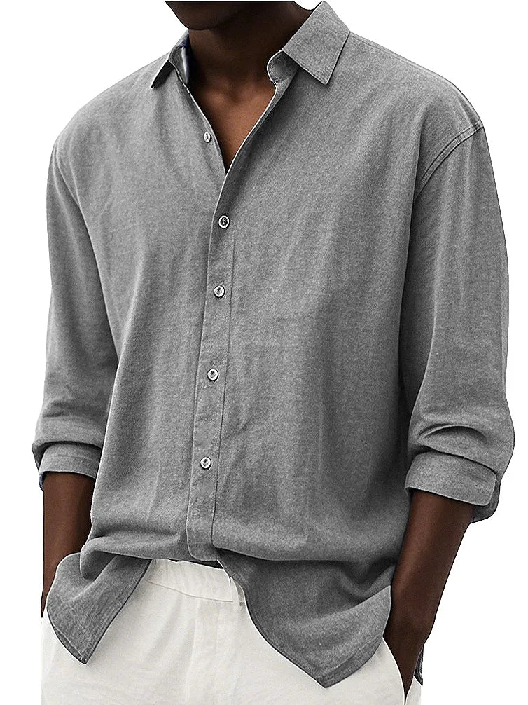 Men's Fashion Retro Casual Lapel Long-sleeved Shirt
