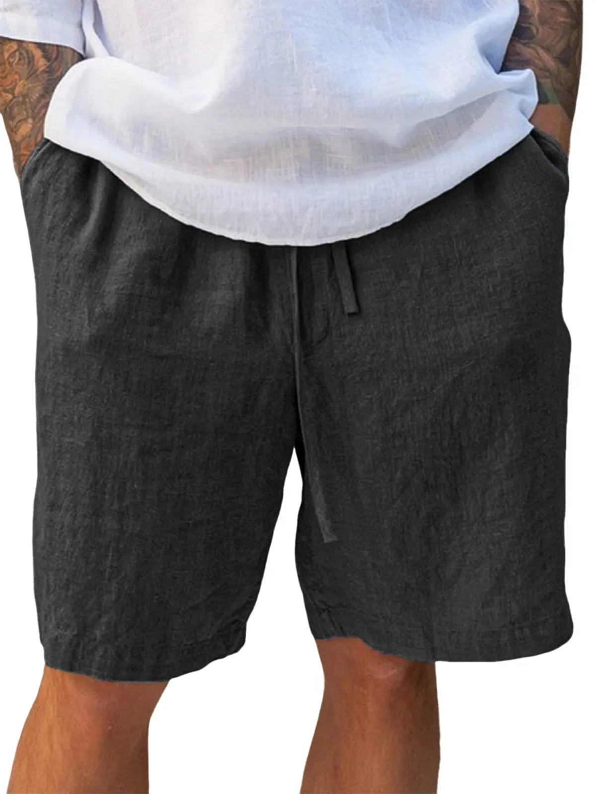 Men's Linen Comfort Lace-Up Everyday Casual Shorts with Side Pockets