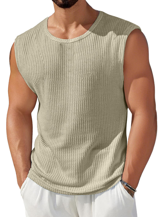 Men's Daily Waffle Round Neck Casual Solid Color Sleeveless Vest