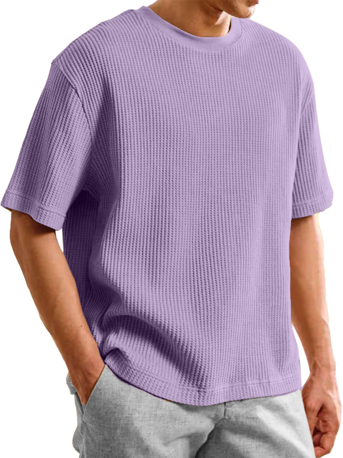 Men's Summer Waffle Texture Loose Round Neck Short-sleeved T-shirt