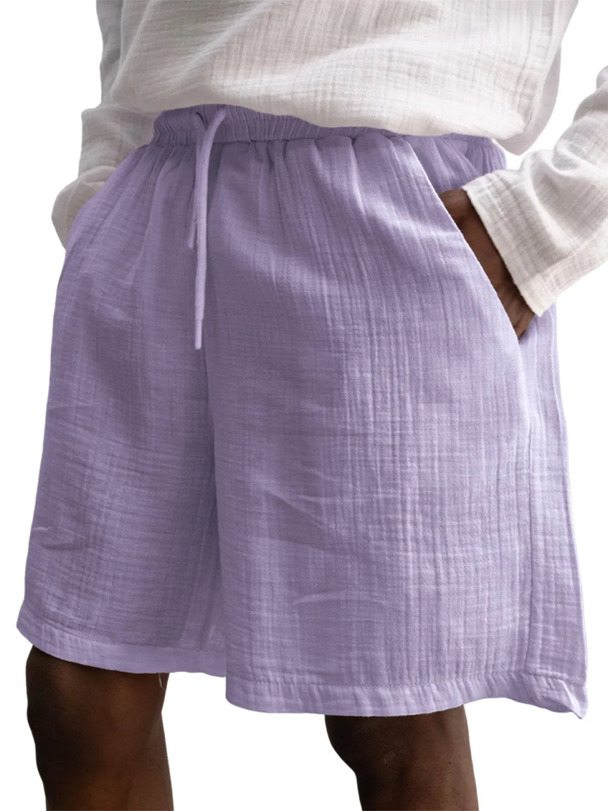 Men's Stylish Muslin Linen Lace Up Casual Shorts