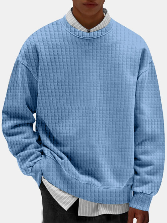 Men's Casual Solid Color Comfortable Small Square Round Neck Sweatshirt