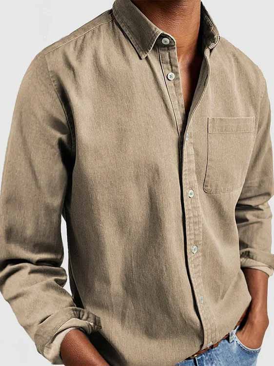 Men's Basics Vintage 100% Cotton Pocket Long Sleeve Shirt