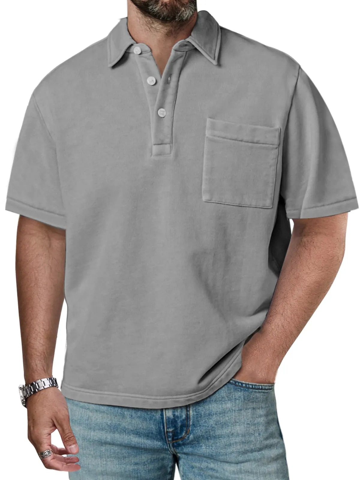 Men's Casual Solid Color Daily Simple Lapel Short-sleeved Polo Shirt