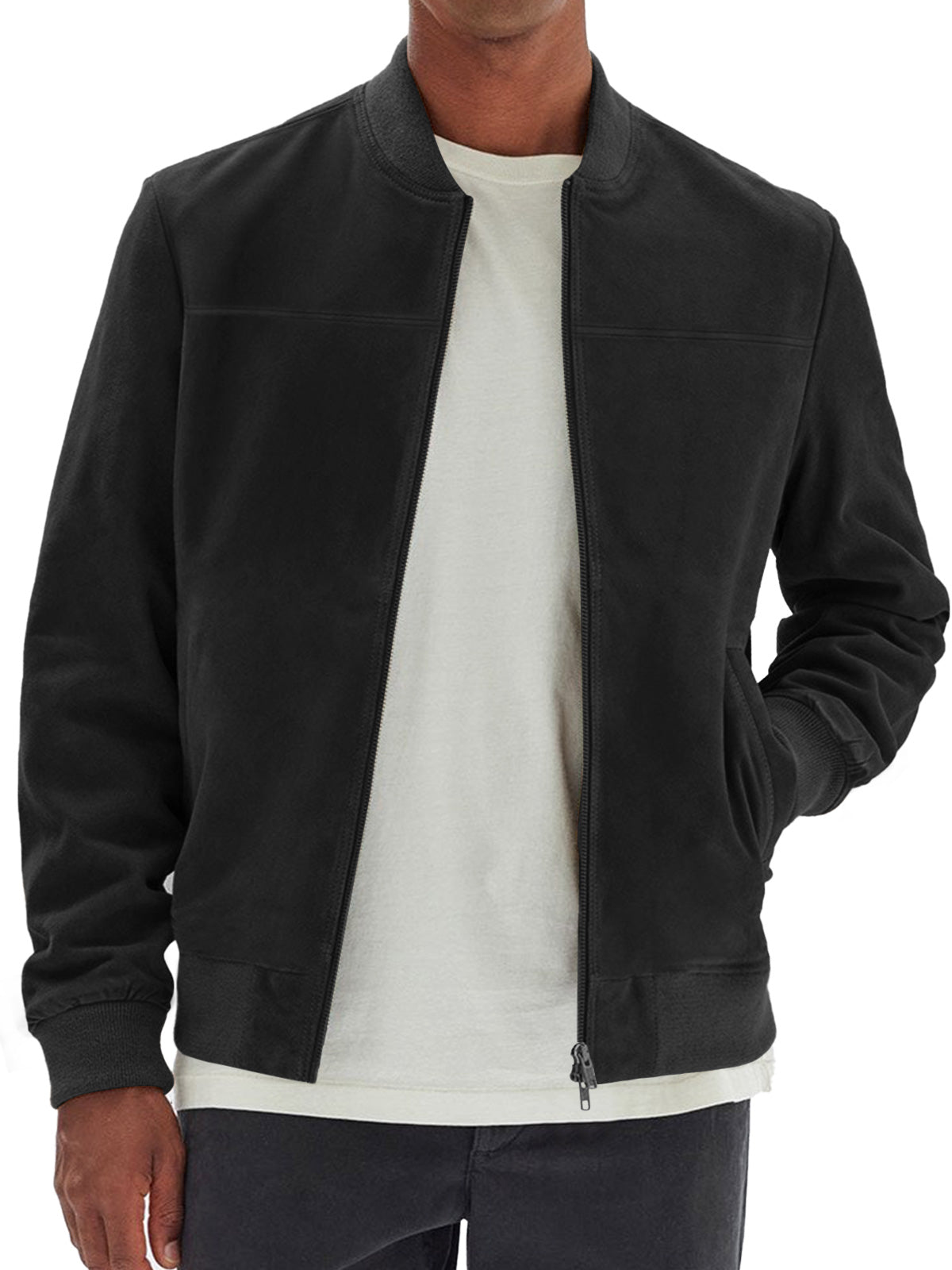 Men's Casual Suede Zip Solid Pocket Jacket Jacket