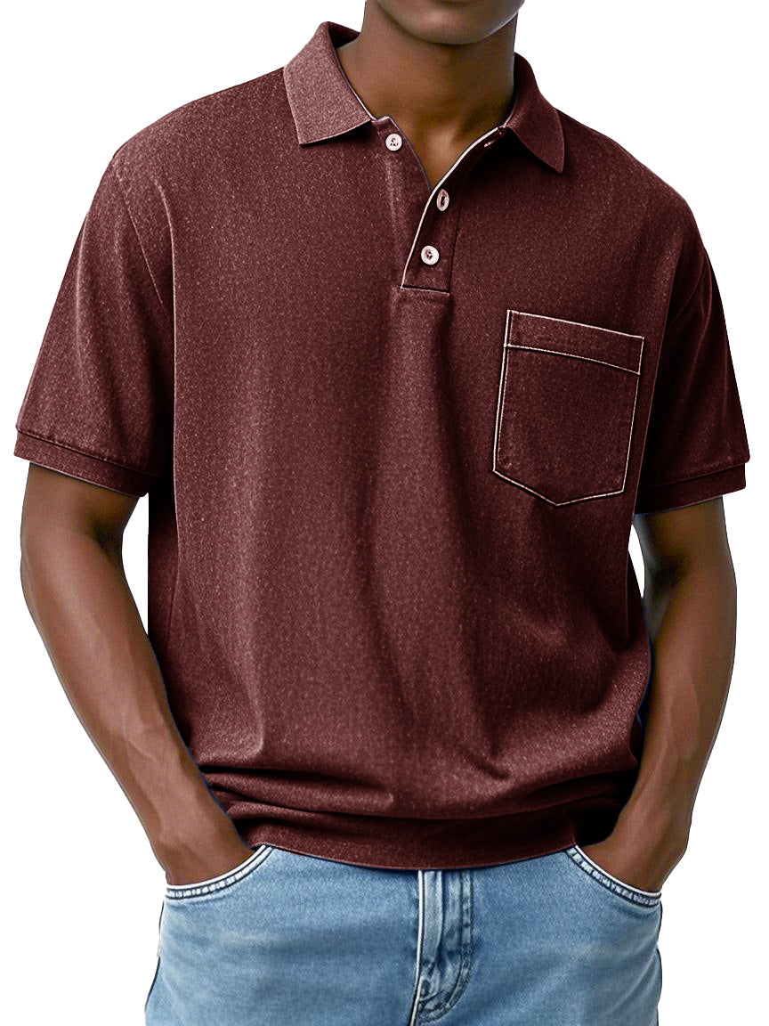 Men's Fashion Everyday Short-sleeved Lapel Pocket Polo Shirt