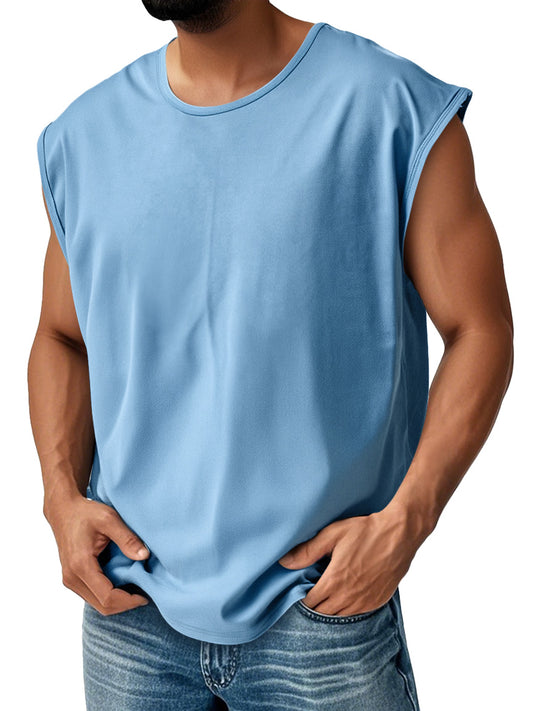 Men's Daily Pure Cotton Round Neck Waistcoat Solid Color Comfortable Sleeveless Vest