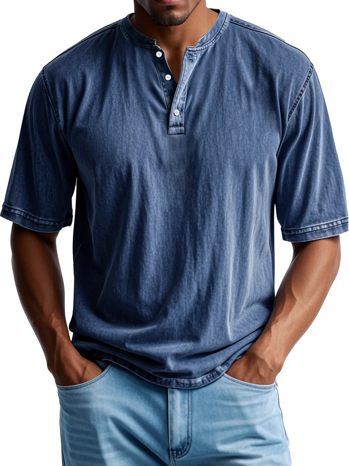 Men's Retro Casual Button Up Comfortable Solid Color Short Sleeve Henley Shirt