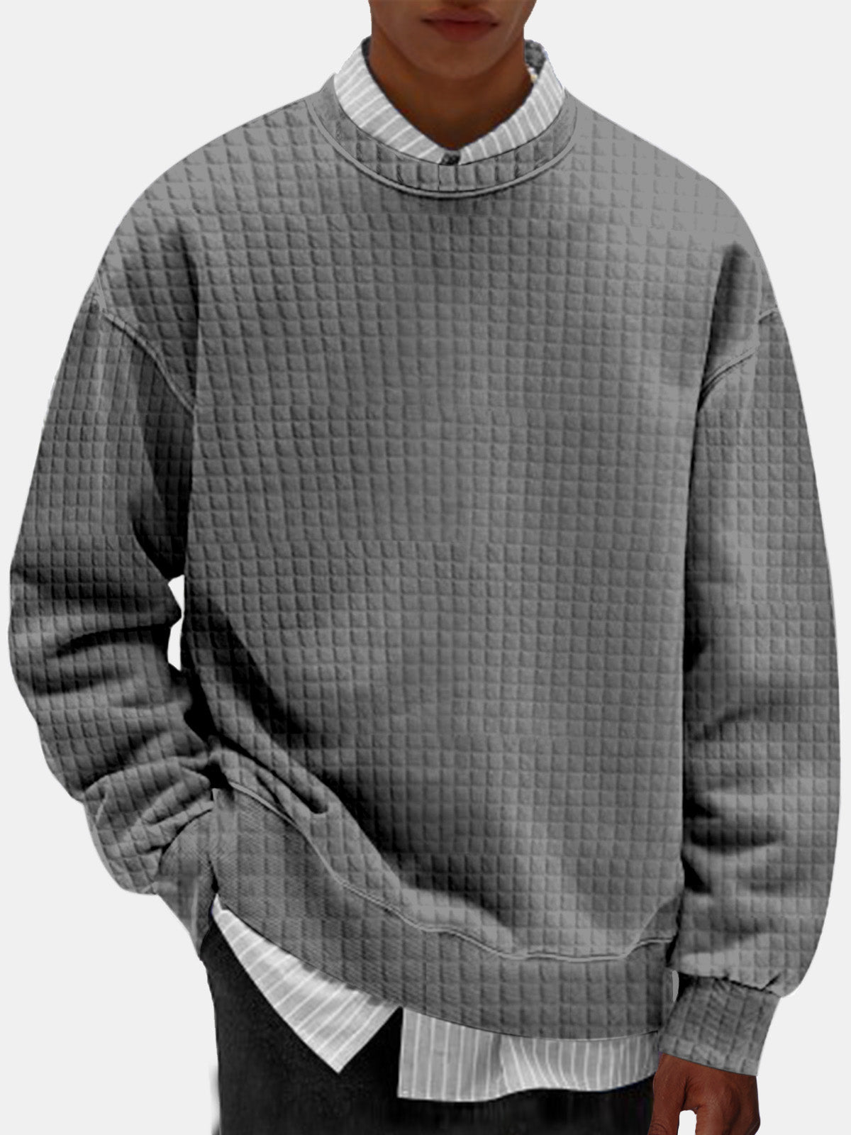 Men's Casual Solid Color Comfortable Small Square Round Neck Sweatshirt