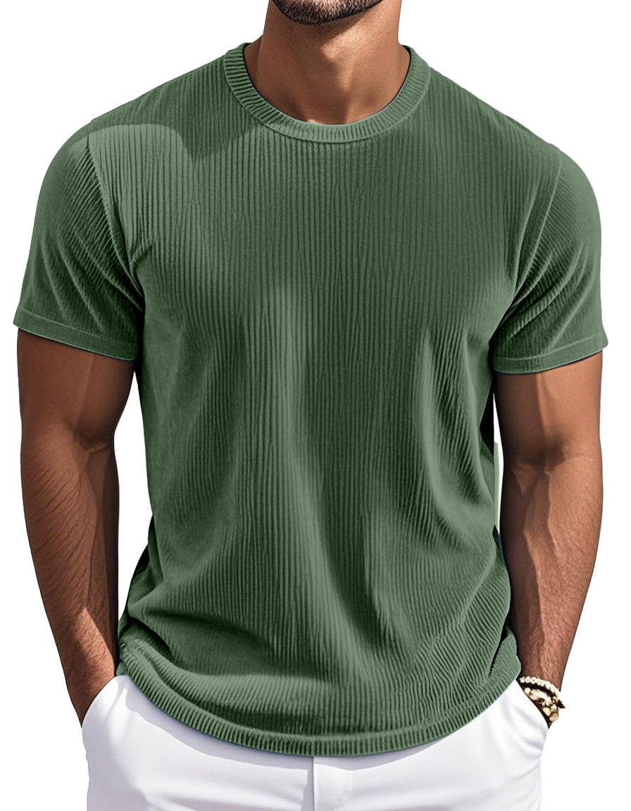 Men's Simple And Comfortable Vertical Striped Round Neck Short-sleeved T-shirt