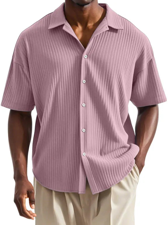 Men's Daily Casual Vertical Striped Texture Short-sleeved Lapel Shirt