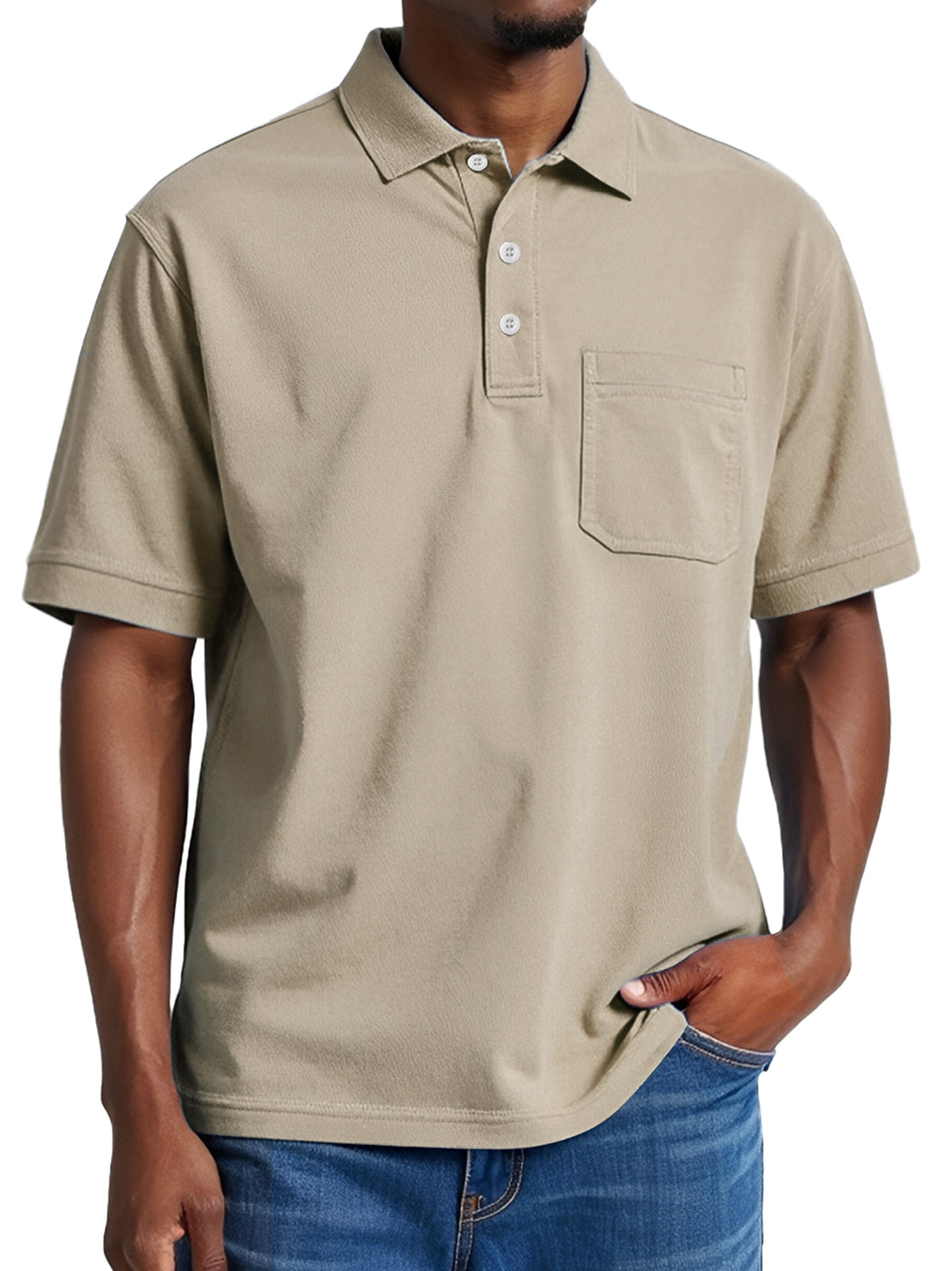 Men's Daily Casual Pocket Solid Color Comfortable Short Sleeve POLO Shirt