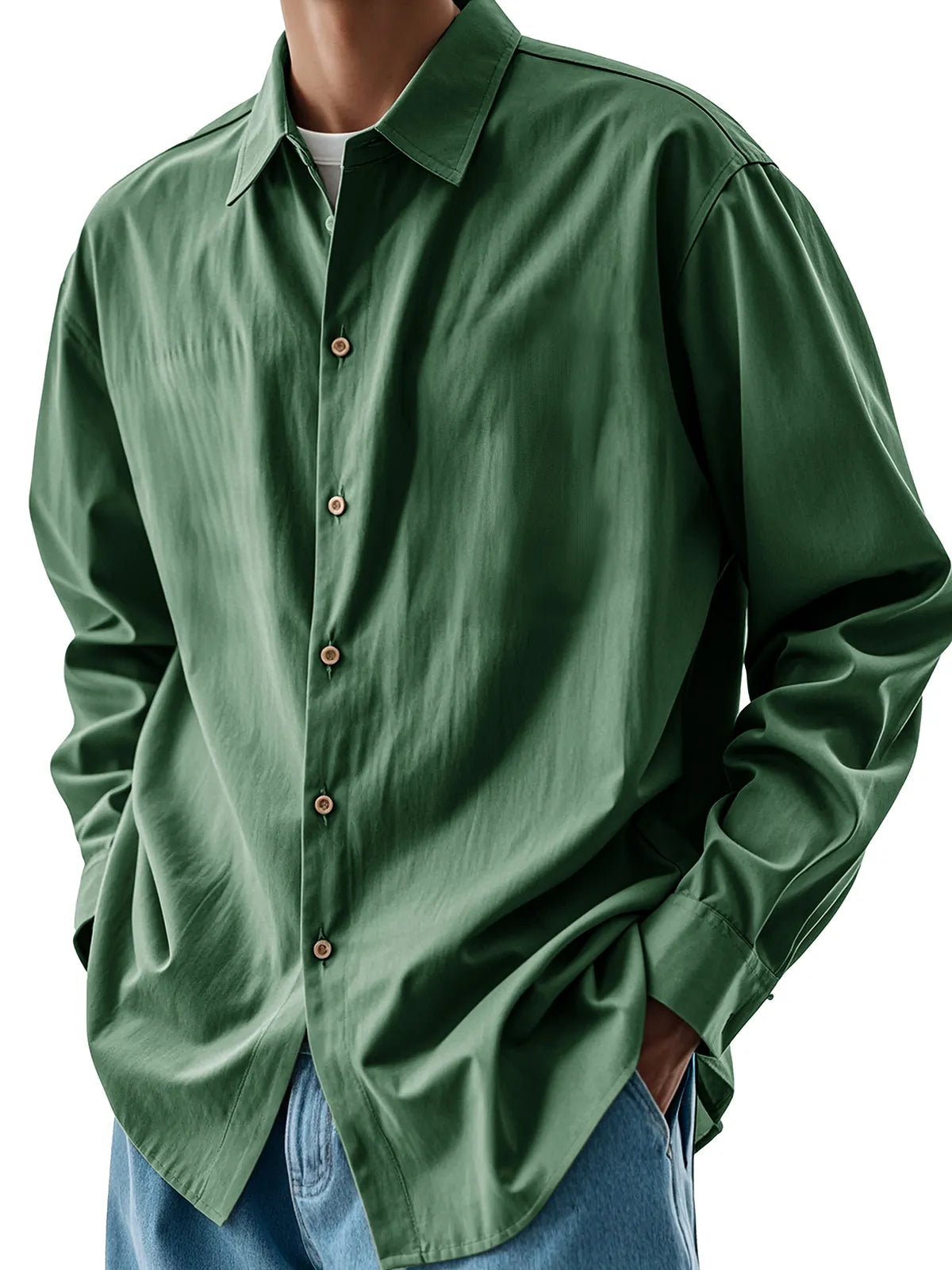 Men's Fashion Retro Pleated Fabric Lapel Long-sleeved Shirt
