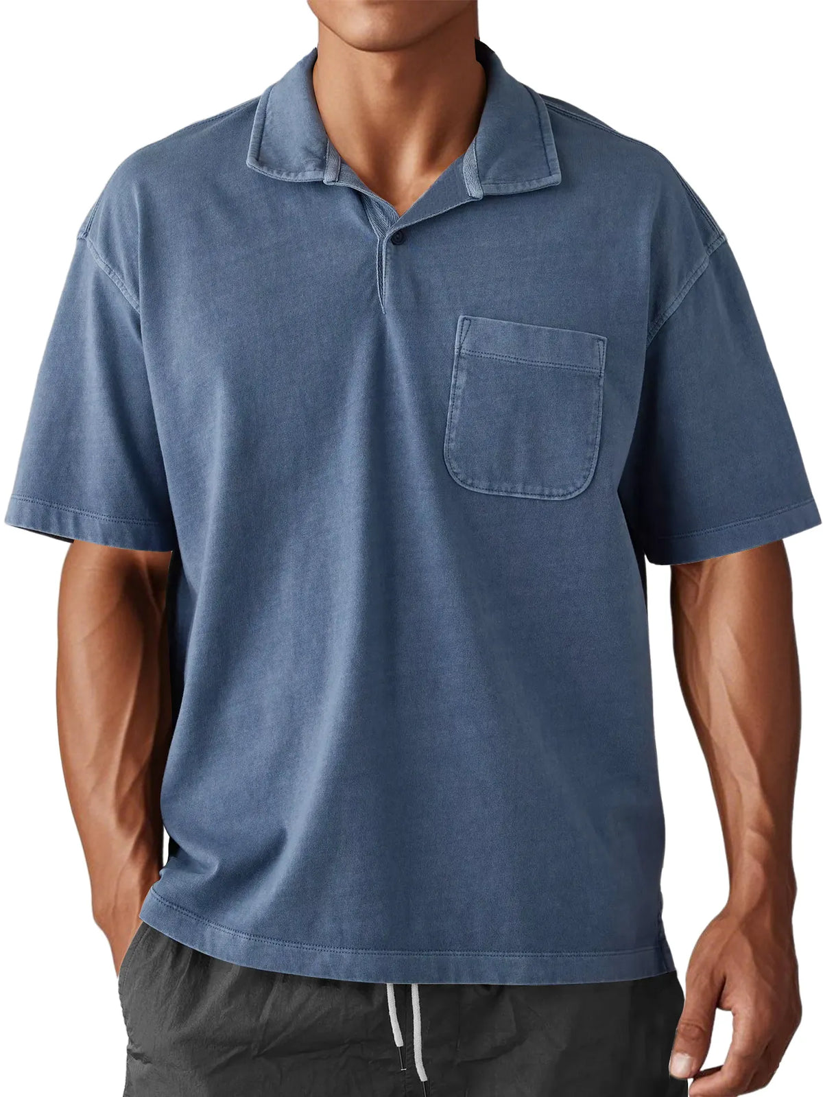 Men's Stylish Retro Washed And Distressed Loose Daily Short-sleeved Polo Top