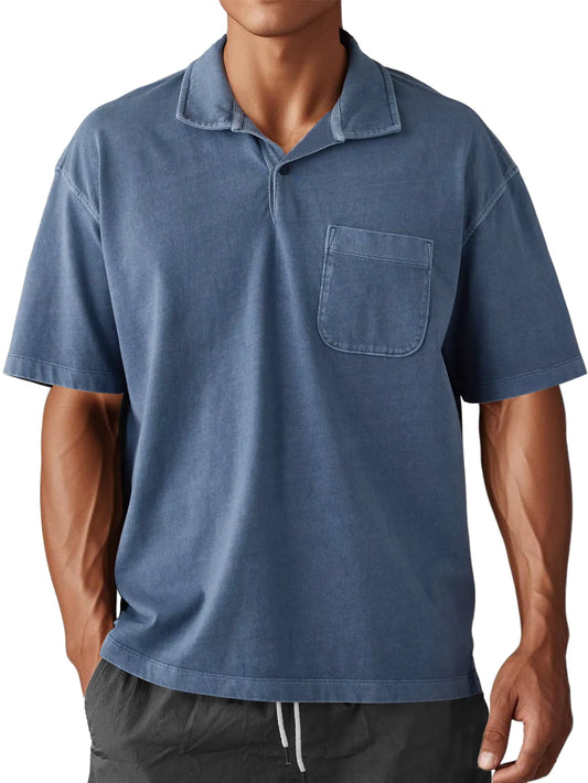 Men's Stylish Retro Washed And Distressed Loose Daily Short-sleeved Polo Top