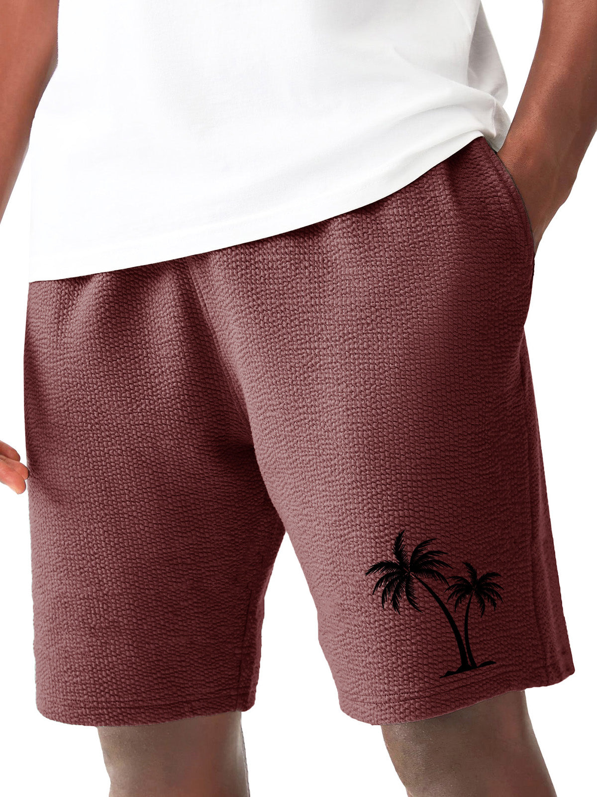 Men's Fashion Hawaiian Casual Coconut Palm Print Pleated Fabric Pocket Shorts