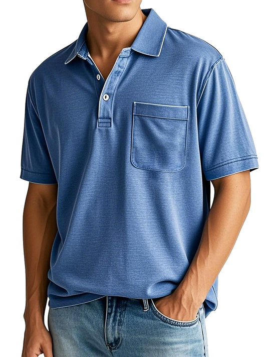 Men's Fashion Vintage Lapel Short Sleeve Pocket Polo Shirt