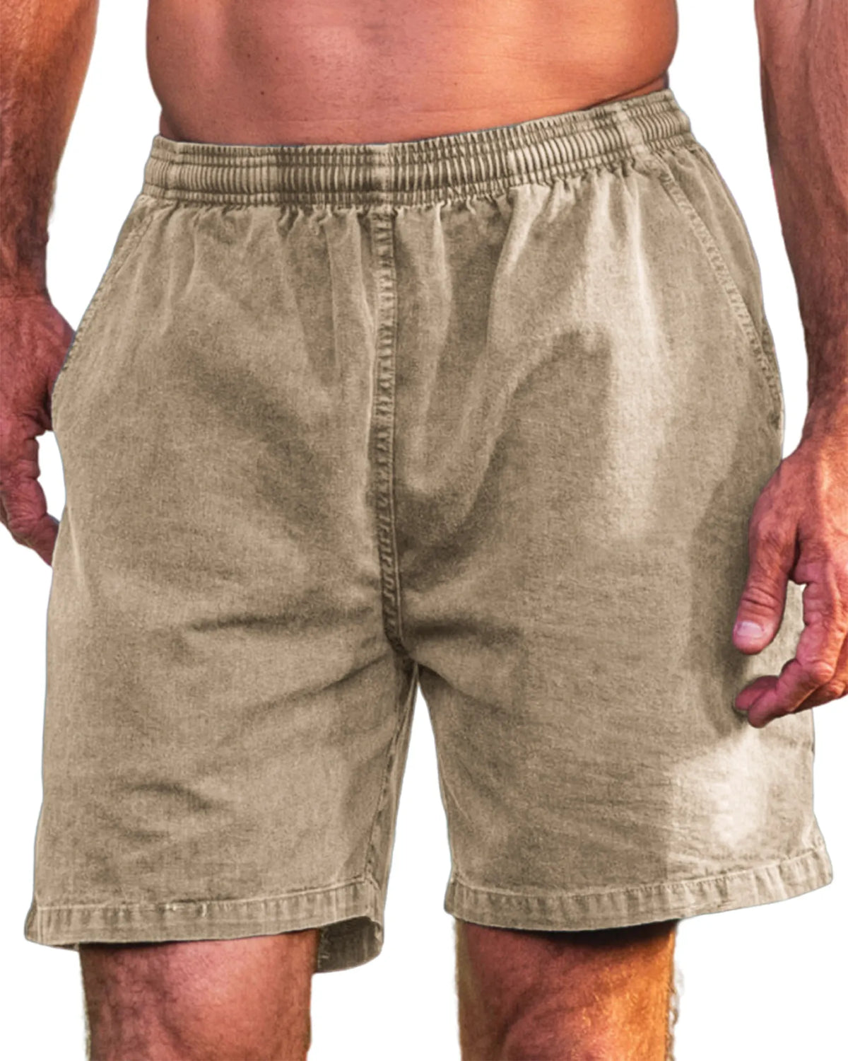 Men's Stylish Cotton Dyed Everyday Casual Elastic Waist Shorts With Side Pockets