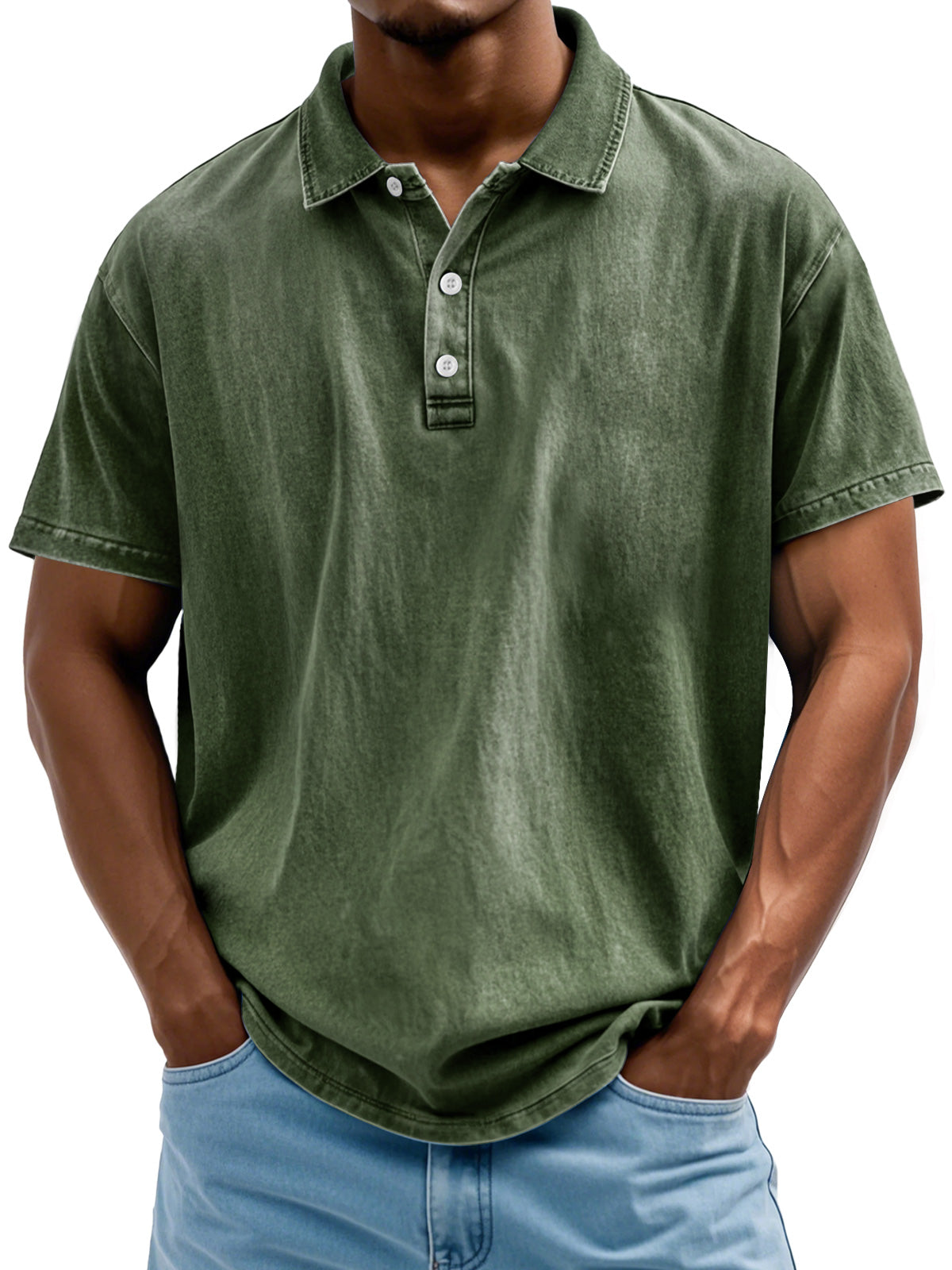 Men's Vintage Washed And Distressed Pure Cotton Lapel Short-sleeved Polo Shirt