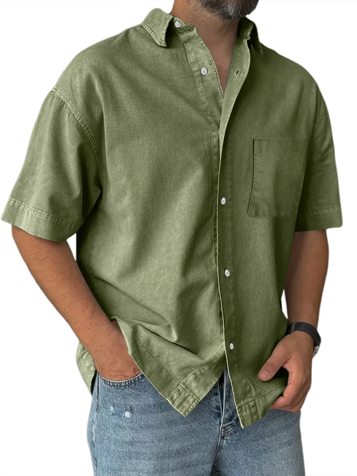Men's Everyday Casual Pocket Solid Color Comfortable Short Sleeve Shirt