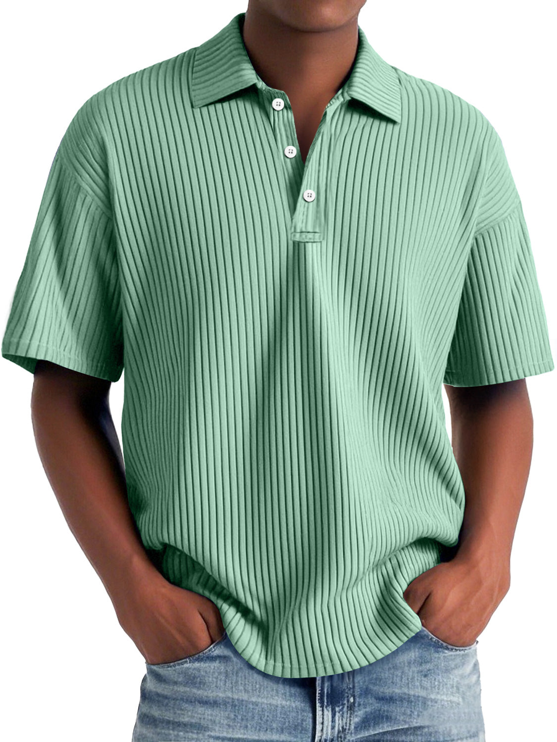 Men's Daily Lapel Ribbed Casual Solid Color Short-sleeved Polo Shirt
