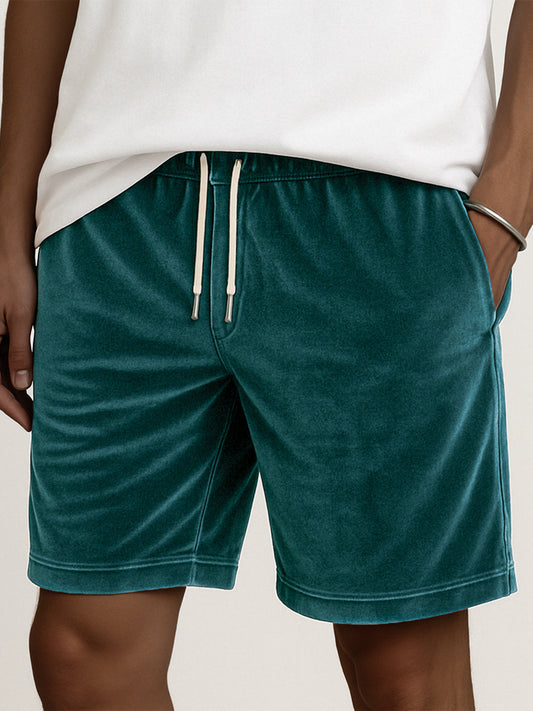 Men's Stylish Velvet Lace-Up Comfort Casual Elastic Waist Stretch Shorts