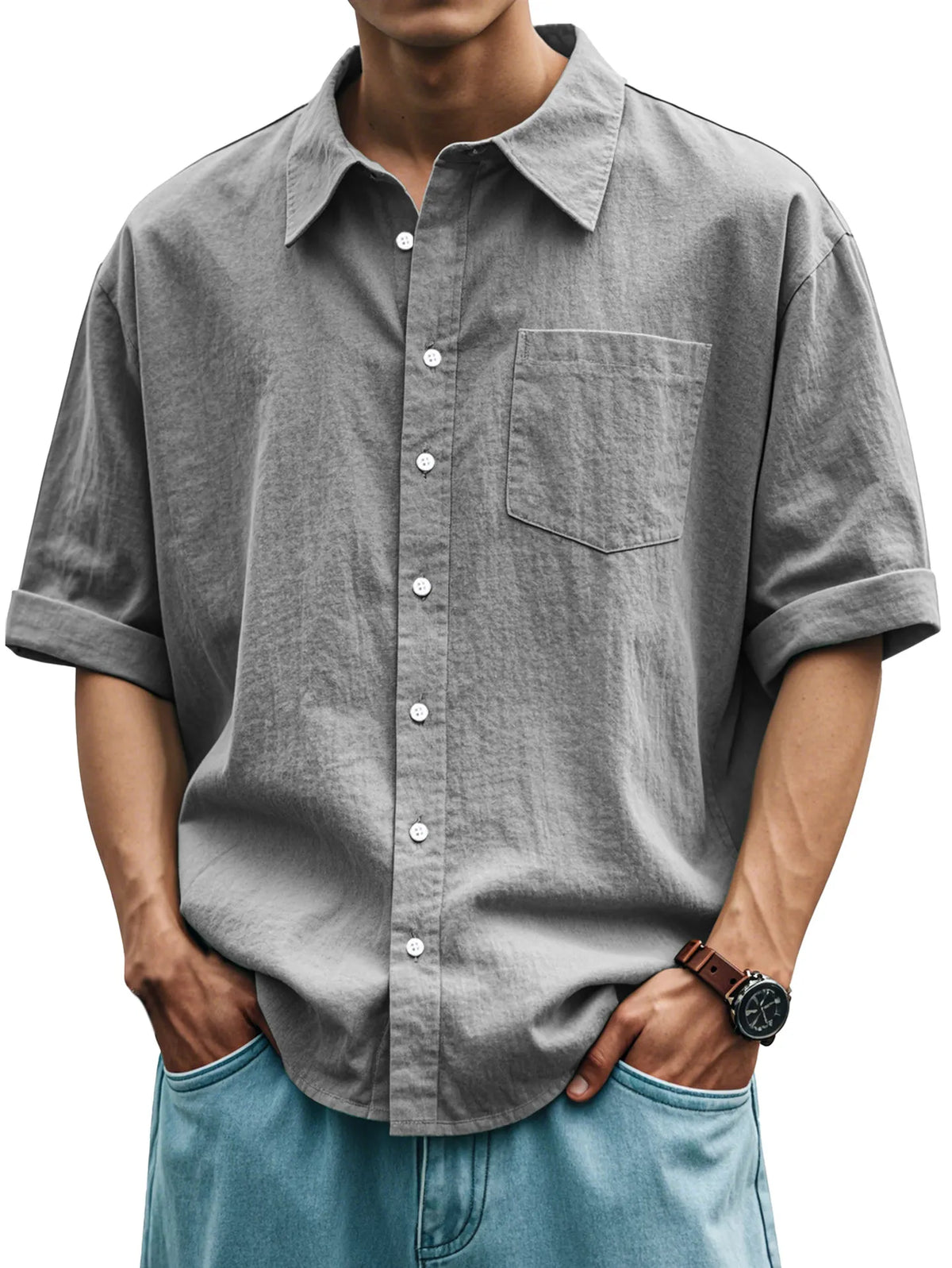 Men's Casual Everyday Solid Color Plaid Short Sleeve Button-down Shirt
