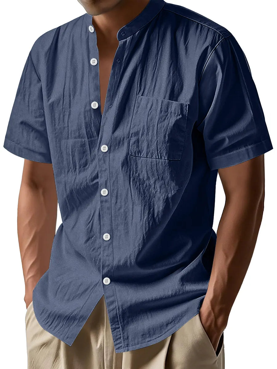 Men's Daily Stand-up Collar Casual Comfortable Short-sleeved Shirt