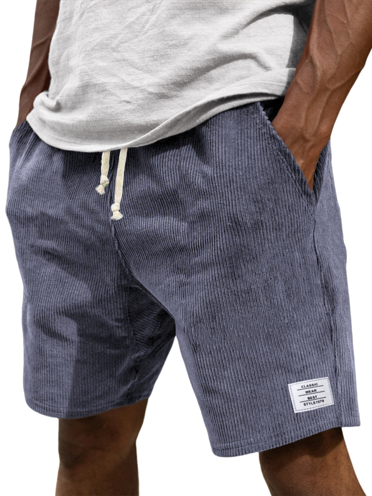 Men's Stylish Corduroy Simple Embroidered Logo Casual Lace-up Loose Shorts