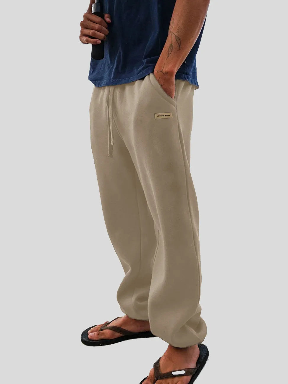 Men's Fashion Casual Sports Logo Embroidered Pocket Cuffed Trousers