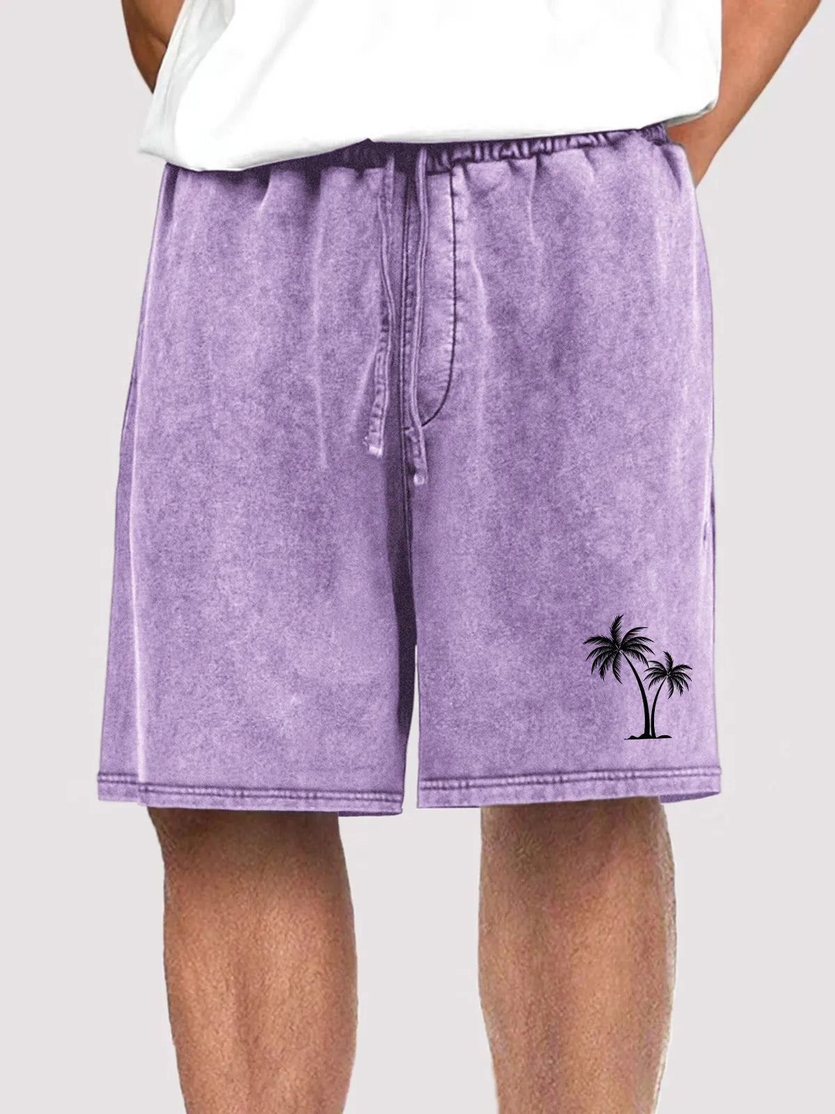 Men's Vintage Distressed Coconut Tree Print Holiday Casual Elastic Waist Shorts With Side Pockets