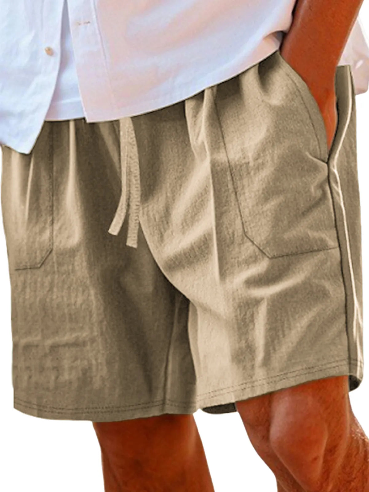 Men's Comfortable Linen Lace-Up Vacation Shorts with Side Pockets