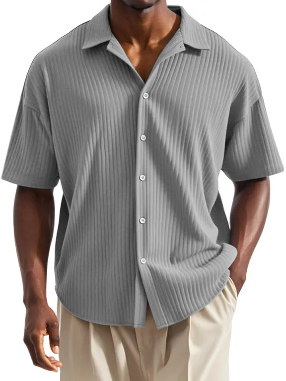 Men's Daily Casual Vertical Striped Texture Short-sleeved Lapel Shirt