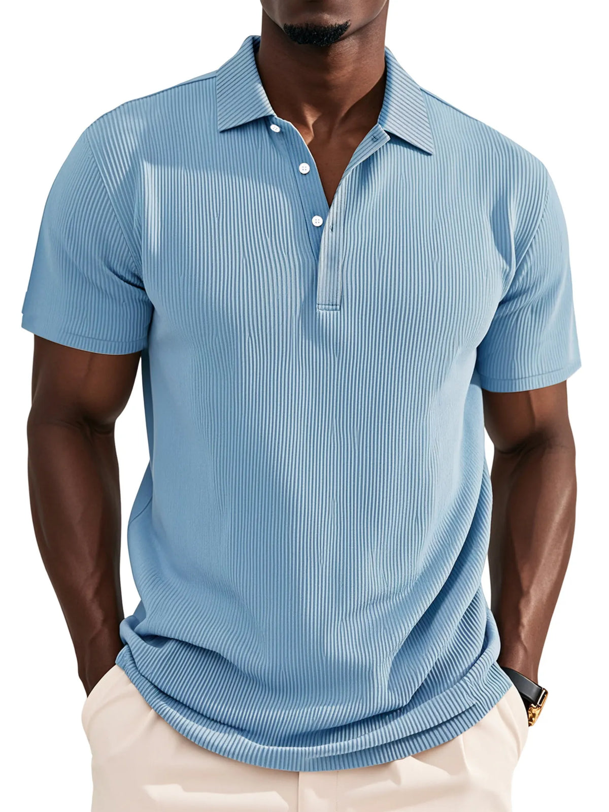 Men's Daily Solid Color Pit Button Lapel Short-sleeved Polo Shirt